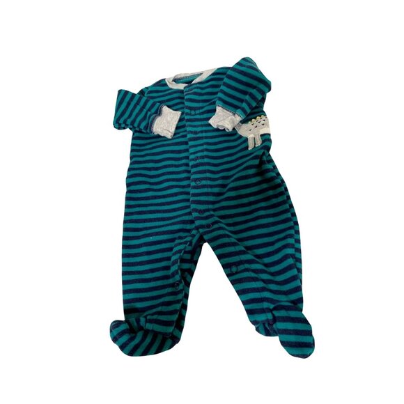 Lot of 2 Boys Infant Baby Size 3 Months Bodysuit Footed Sleeper Pajamas Blue Din - Picture 4 of 4